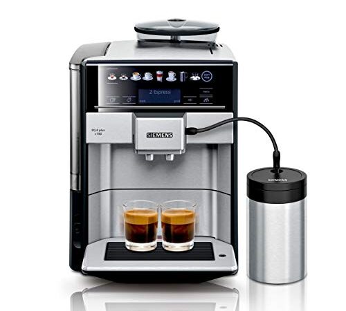 Siemens Kaffeevollautomat EQ.6 plus s700 TE657M03DE, für viele Kaffeespezialitäten, Milch-Aufschäumdüse, Keramikmahlwerk, Doppeltassenfunktion, Antikalk, automatische Dampfreinigung, 1500 W, edelstahl