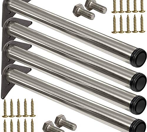 Stahlia 4 x Edelstahl Fi Tischfuß Ø60 mm Tischbeine Möbelfuß |Höhe 710 mm|höhenverstellbar + 30 mm|inkl. Befestigungsmaterial |Tischfuss Verstellfuß Möbel Fuß Füße |
