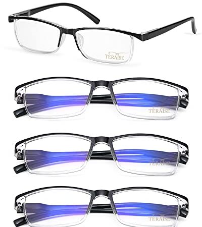 TERAISE 4-stücke Anti blaue Lesebrille, leichte, komfortable Lesebrille herren und damen, robuste Computer-Lesebrille Männer, lesebrille mit blaulichtfilter,inklusive Brillenetui(1.0X)