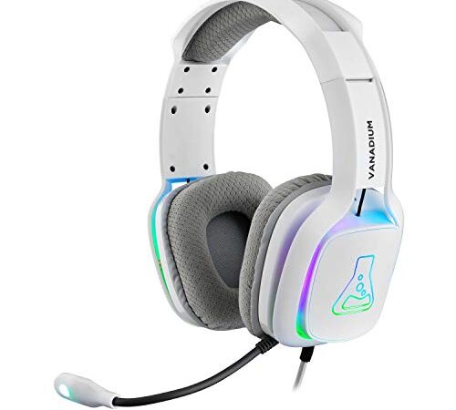 THE G-LAB Korp Vanadium Gaming Headset - Stereo Mikrofon, Ultraleicht, Ultra Bass Stereo Headset - 3,5 mm Klinke für PC/PS4/PS5/Xbox One/Nintendo Switch/Mac/Tablet/Smartphone (Weiß)