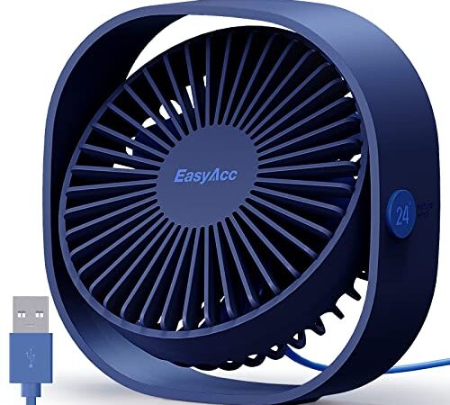 USB Ventilator,EasyAcc Mini Ventilator USB Tischventilator leise Klein 2 Jahre Garantie Starker Exquisit Lüfter 3 Geschwindigkeiten 360 Grad Drehung Desk Fan für Schreibtisch Zuhause Büro Saphirblau