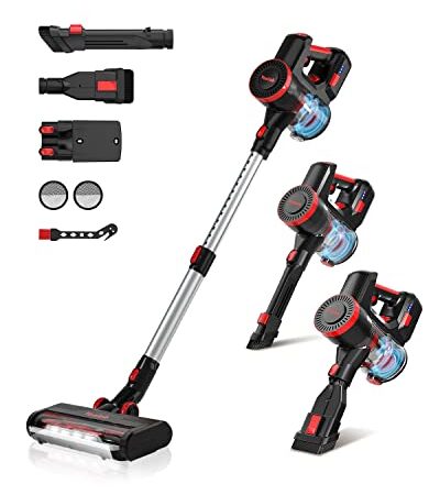VACLAB Akku Staubsauger Kabellos, 25Kpa Kabelloser Staubsauger mit Bürstenloser-Motor, 6-in-1 Handstaubsauger & Akkusauger, 40 Mins Laufzeit, Stielstaubsauger Akku für Hartböden Teppich Tierhaare