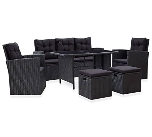 vidaXL Gartenmöbel 6-TLG. mit Kissen Sitzgruppe Lounge Sofa Sessel Garten Garnitur Gartenset Gartensofa Sitzgarnitur Poly Rattan Schwarz