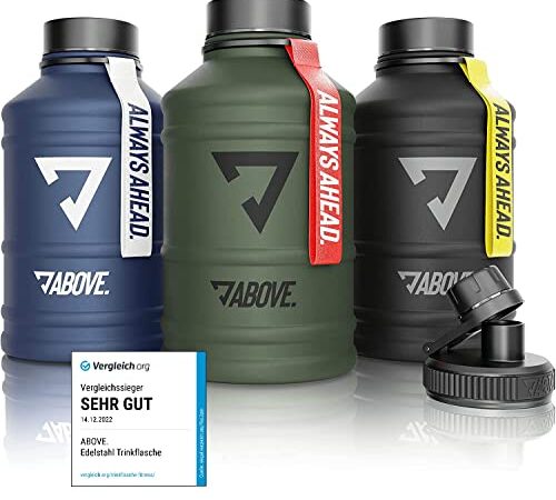 ABOVE. Trinkflasche Edelstahl 1,3L - 2,2L I Extra Trinkverschluss I Water Jug BPA Frei I Trinkflasche 2L auslaufsicher & robust I große Gallon für Sport, Gym und Outdoor (2.2L Schwarz)