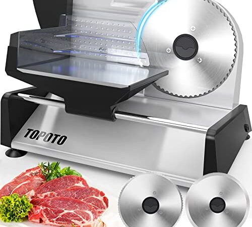 Allesschneider Edelstahl Elektrische Brotschneidemaschine 2 19CM Klingen 0-15mm Einstellbare Schnittstärke Aufschnittmaschine für Fleisch Käse Gemüse Salami Wurstschneidemaschine TOPOTO