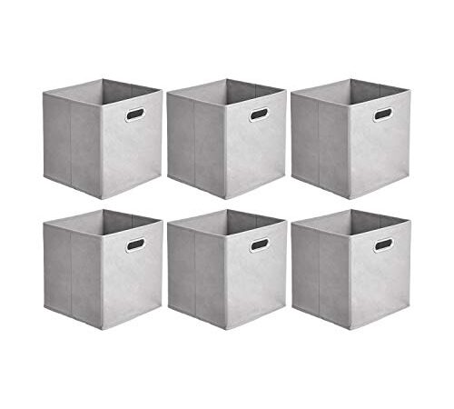 Amazon Basics – Aufbewahrungswürfel aus Stoff, faltbar, mit ovalen Ösen, Hellgrau, 6er-Packung