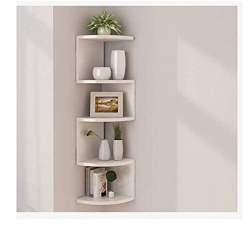 Asskanaer Eckregale zur Wandmontage, klassisches, radiales Eck-Wandregal mit 5 Ebenen for die Aufbewahrung von Bücherregalen (Color : White)