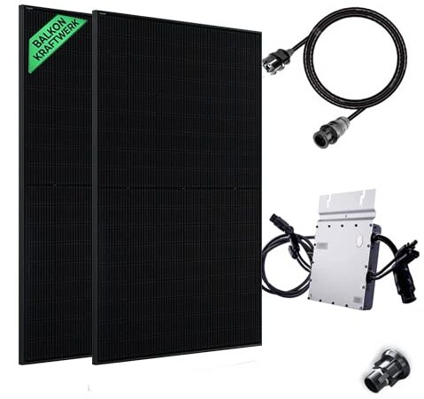 Balkonkraftwerk 800W / 600W komplett Set 2 x 400w Solarmodule der Marke Ja Solar einem Wechselrichter Hoymiles HM 600 plus 5 m Schukokabel für die Steckdose