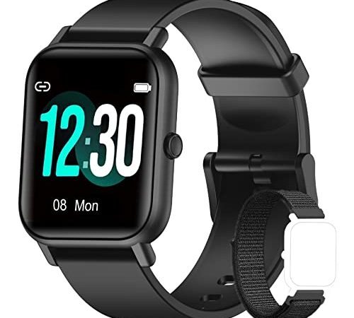 Blackview Smartwatch R3 Herren Damen Fitnessuhr,1,3 Zoll Smart Watch, Armbanduhr mit Pulsmesser Schlafmonitor Musiksteuerung SpO2,Schrittzähler Uhr Sportuhr, Aktivitätstracker für Android iOS,Schwarz