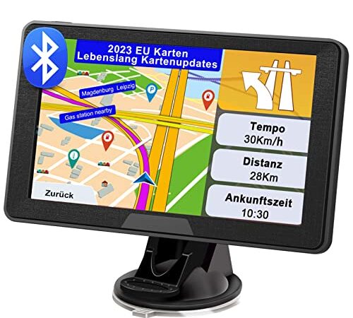 Bluetooth Navigationsgerät für Auto 2023 - GPS Navi 7 Zoll LKW Navigation für Auto, EU UK 52 Karten Lebenslang kostenloses Kartenupdate, Freisprecheinrichtung Blitzerwarnung Sprachführung Fahrspur POI