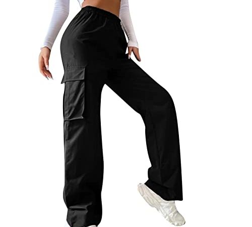 Cargohose Damen Baggy y2k,High Waist Cargo Hose 90er Streetwear Freizeithose mit Tasche Breites Bein Boyfriend Pants E-Girl Style Boyfriend Pants Stilvoll Jeanshose Elastische Hose