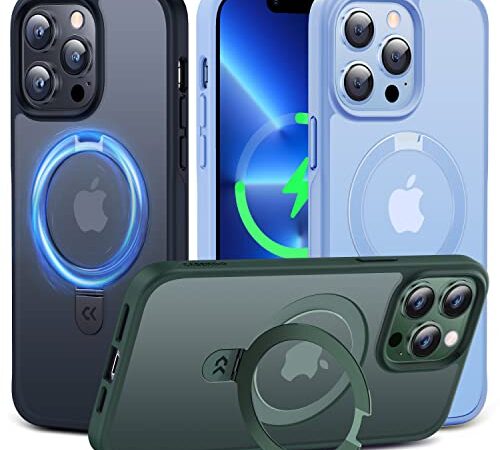 CASEKOO All-in-1 Magic Stand für iPhone 13 Pro Hülle [Nr.1 Magnetkraft] für MagSafe mit Ständer, [30W Schnellladen] [10FT SGS-Militärschutz] Schutzhülle Dünne Handyhülle Matt Case - Edel Schwarz