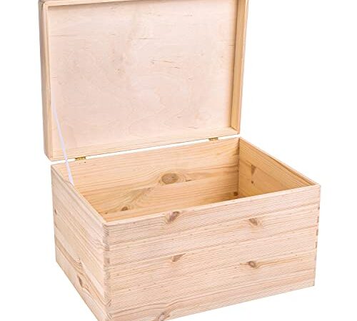 Creative Deco XXL Große Holzkiste mit Deckel | 40x30x24 cm (+/-1cm) | Holztruhe Erinnerungsbox Baby Holzbox mit Deckel Kasten | Für Dokumente, Spielzeug, Werkzeuge | ROH & UNGESCHLIFFEN
