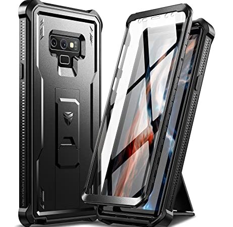 Dexnor Samsung Galaxy Note 9 Hülle mit integrierter Displayschutzfolie 360 ​​Grad Ganzkörper-Stoßschutz-Schutzhülle in Militärqualität mit Ständer – Schwarz