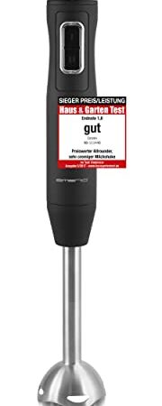 Emerio Stabmixer, Edelstahl Stab, Griff gummiert für besseren Halt, zweiteilig, 2 Geschwindigkeiten, PREIS-/LEISTUNGSSIEGER 05/2017, 250 Watt, HB-111446, Schwarz, Edelstahl