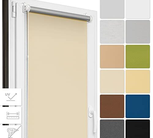 Estika Thermo rollos für Fenster ohne Bohren nach maß, Verdunklungsrollo, Klemmfix Montage, 13 Farben, Breite 30-130 cm, Höhe 150 cm und 220 cm, Thermorollo hitzeschutz, Jalousien Fenster