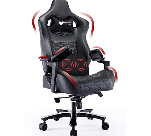 Fantasylab Gaming Stuhl 200kg Belastbarkeit Gaming Stuhl Massage Gaming Stuhl Verstellbare Armlehne Gamer Stuhl Gaming Sessel Ergonomischer Bürostuhl 200kg Gaming Chair Schreibtischstuhl, Schwarz