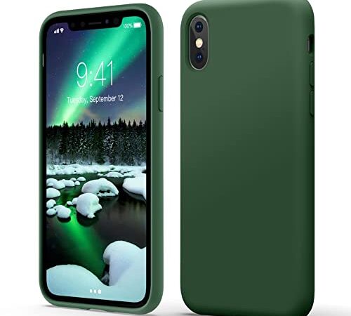 Flyzoo Flüssige Silikon Case für iPhone X | XS Hülle (5,8"), Kratzfest & Anti-fingerabdruck Handyhülle mit Rundumschutz: 4-Schicht Schutzhülle, Erhöhter Rand für Bildschirm & Kamera, Klee Grün