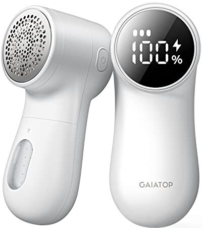GAIATOP Stoffrasierer, wiederaufladbarer Fusselentferner Pullover Defuzzer, intelligente Digitale Anzeige, Fusselrasierer Fuzzs Pillen Bommeln Trimmer für Kleidung und Möbel Weiß(1 Stück)