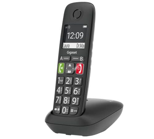 Gigaset E290 - Schnurloses Senioren-Telefon ohne Anrufbeantworter mit großen Tasten - großes Display, Zielwahltasten für wichtige Nummern, Verstärker-Funktion für extra lautes Hören, schwarz
