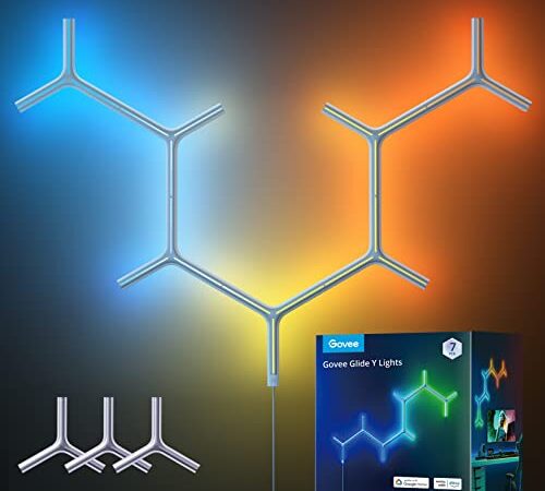 Govee Glide Y Lights, Gaming Lights RGBIC, Smart Home DIY Kreative Dekor Lights mit Musik Sync & 40+ Szenenmodi, Wi-Fi LED Wandleuchten für Gaming, Wohnen, Schlafzimmer, 7er Pack