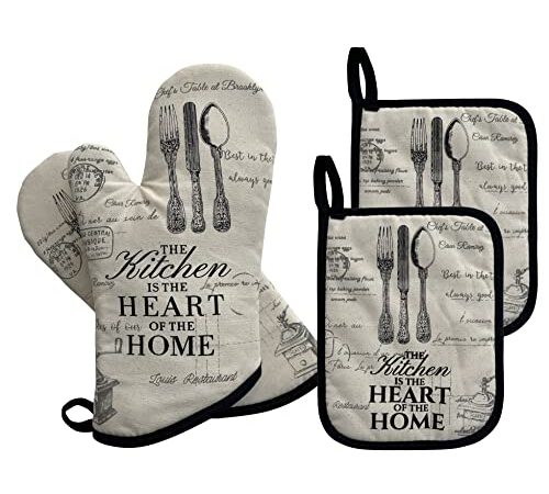 GREVY 1 Paar Lang Ofenhandschuhe 32 cm, mit 2 Hitzebeständige Topflappen Set 18 * 23 cm