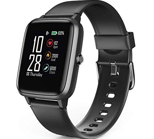 Hama Smartwatch 5910, GPS, wasserdicht (Fitnesstracker für Herzfrequenz/Kalorien, Sportuhr mit Schrittzähler, Schlafmonitor, Musiksteuerung, Fitness Armband Damen/Herren, 6 Tage Akkulaufzeit) Schwarz