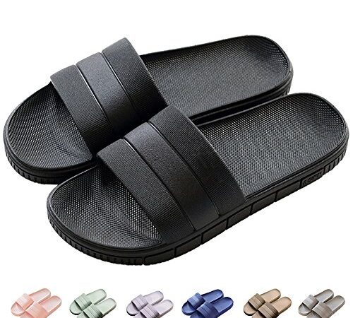 HARRMS Herren/Damen Badeschuhe Hausschuhe Slippers Sommer Slide Pantoletten Badelatschen Strand Indoor/Outdoor rutschfest Baden Unisex Einfarbig,Schwarz,40-41 EU