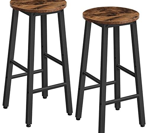 HOOBRO Barhocker 2er-Set, Barstühle, Küchenstühle, geeignet für Esszimmer, Küche, Bartheke, robust und stabil, Industrial Style, Vintagebraun-Schwarz EBF07BY01