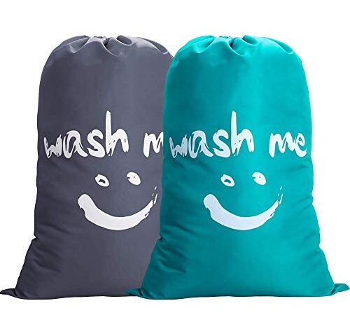 IHOMAGIC 2Pack Wäschesack Reise Schmutzwäsche Wäschesammler Wäschetasche Wäschebeutel Groß Faltbarer Wäschekorb Aufbewahrungstasche Wäschetonne Wäschebehälter Für Reise Stoff 120L 61x92 cm, Grau/Blau