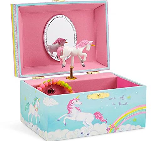 Jewelkeeper - Spieluhr Schmuckkästchen für Mädchen mit drehendem Einhorn, Regenbogen Design - The Beautiful Dreamer Melodie