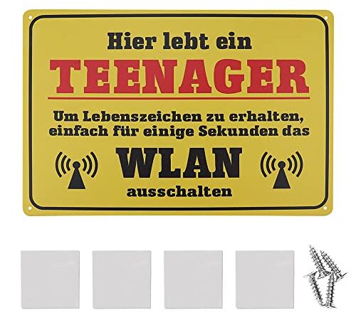 JTgugu Vorsicht Teenager Schild 30x20cm Achtung Teenager für Kontakt Auf Nahme Wlan Ausschalten Schild - Lustige Geschenke zur Jugendweihe zum Geburtstag Türschild Wandschild als Zimmer Deko