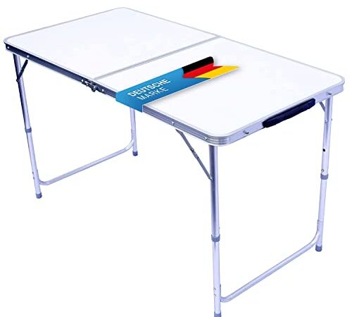 Klappbarer Multifunktionstisch Mehrzwecktisch Campingtisch Klapptisch Markttisch höhenverstellbarer Tapeziertisch Beistelltisch zum Campen im Garten für Festivalls Märkte und mehr (Weiß: 120 x 60 cm)