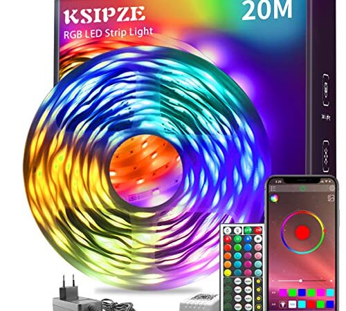 KSIPZE Led Strip RGB LED Streifen mit Fernbedienung Bluetooth Musik Sync Timer-Einstellung Dimmbar Farbwechsel Led Lichterkette Lichtband Leiste Band Selbstklebend für Zuhause Partei deko (20M)