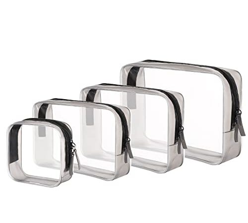 Kulturbeutel transparent 4 Stück, Flugzeug PVC Kosmetiktasche wasserdicht Make-up Tasche Kosmetikbeutel durchsichtig Reise Set Kulturtasche für Männer, Frauen, Kinder, Familie (Klein, Medium, Groß)