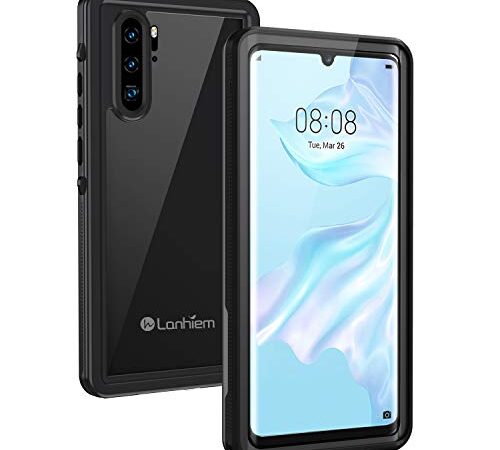 Lanhiem für Huawei P30 Pro Hülle, IP68 Wasserdicht Handyhülle Huawei P30 Pro 360 Grad Schutzhülle, Stoßfest Staubdicht Schneefest Outdoor Panzerhülle mit Eingebautem Displayschutz, Schwarz