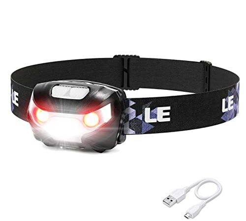 LE Stirnlampe LED Wiederaufladbar, USB Kopflampe 1300 Lux mit Rotlicht& 5 Lichtmodi, IPX4 Wasserdichte Mini Stirnlampe für Kinder Erwachsene, Superhell Headlight für Angeln Laufen [inkl. USB Kabel]