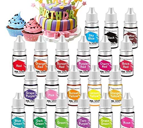 Lebensmittelfarbe - 20 Flüssige Lebensmittel Farben Set für Kuchen Backen, Kekse, Macaron - Hochkonzentrierte Food Coloring für Kuchendekoration, DIY Slime, Schleimherstellung DIY Seifen Handwerk
