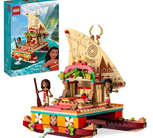 LEGO 43210 Disney Princess Vaianas Katamaran Spielzeug Boot mit Vaiana und Sina Prinzessinnen Mini-Puppen & Delfin-Figur für Mädchen und Jungen