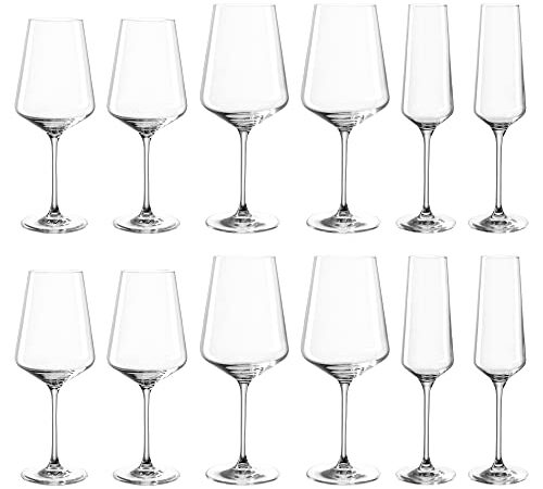 Leonardo Puccini Glas Set, 12er Set, Weißwein-, Rotwein- und Sekt-Gläser, spülmaschinenfeste Kelch-Gläser, Sekt- und Weingläser-Set, 069525