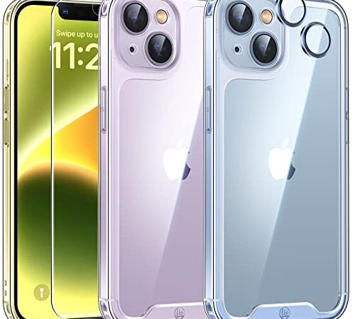 LK [3-in-1 iPhone 14 Hülle, [Schutz in Militärqualität] [Nie Vergilbung] [Kratzfeste] Handyhülle iPhone 14, iPhone 14 Case mit 2 Stück 9H Schutzfolie + 1 Satz Kameraschutz - Crystal Clear