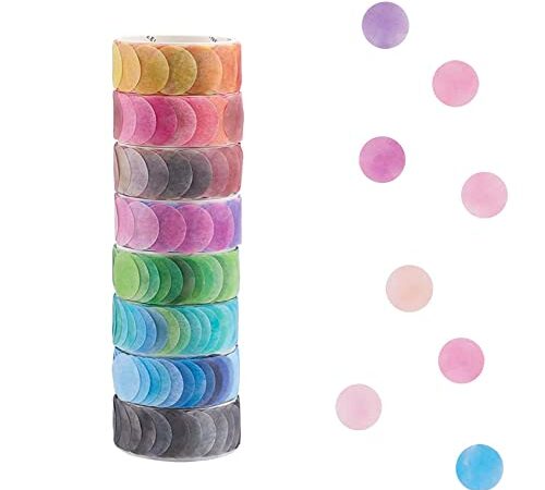 lumcov Washi Tape Set[8 Rollen],14mm Breite Dekorative Bänder Masking Tape,8 Rollen Dot Washi Tape Aufkleber 800 Stuck Punkte Aufkleber,for DIY Scrapbooking Aufkleber Geschenkdekoration Verpackung