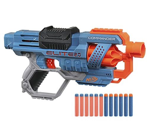 Nerf Elite 2 Commander RD-6 Blaster, 12 Nerf Darts, 6-Dart Rotationstrommel, Tactical Rail Steckschienen, Befestigungspunkte, 6.7 x 36.2 x 24.1 cm