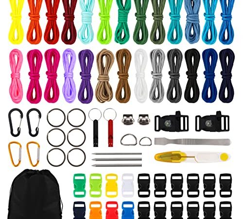 Paracord Set, Guaksxi 26 Stück 4mm Paracord Schnur 550 Paracord Seile, 26 Farben 10 Fuß Paracord Armband Paracord 550 Nylonseil Schnüre für Outdoor Sport DIY Armbänder Schlüsselanhänger Hundehalsband