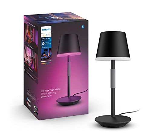 Philips Hue White & Color Ambiance Go Tragbare Tischleuchte 370lm, schwarz, bis zu 16 Mio. Farben, steuerbar via App und per Taste, kompatibel mit Amazon Alexa (Echo, Echo Dot)