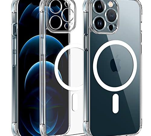 Qasyfanc Hybrid Magnet Hülle Kompatibel mit iPhone 12 Pro KameraschutzHülle, Kompatibel mit MagSafe Magnetisch für Dünn Transparent Militärschutz Hülle iPhone 12 Pro Case, Klar
