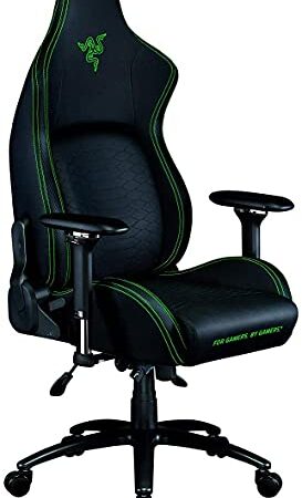 Razer Iskur - Premium Gaming Stuhl mit integrierter Lendenwirbelstütze (Schreibtischstuhl/Bürostuhl, mehrlagiges Kunstleder, Schaumstoff-Polster, Kopfpolster, Höhenverstellbar) Schwarz/Grün| XL