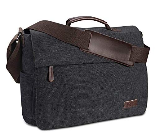 Ruschen Umhängetasche Herren aus Vintagem Segeltuch, Premium Herrentasche, Laptoptasche für 15,6 Zoll Laptop, Schultertasche/Kuriertasche/Messenger Bag, SCHWARZ