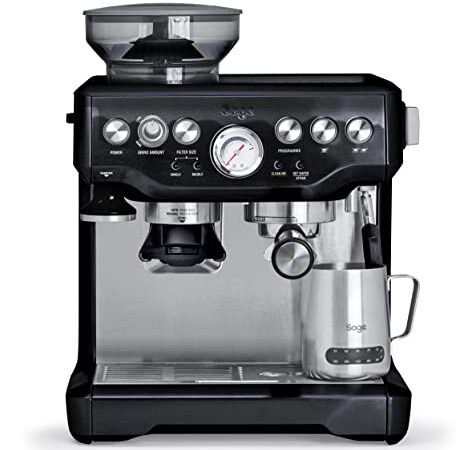 Sage Appliances the Barista Express Espressomaschine mit Milchaufschäumer, Siebträgermaschine, SES875BKS, Glänzend Schwarz