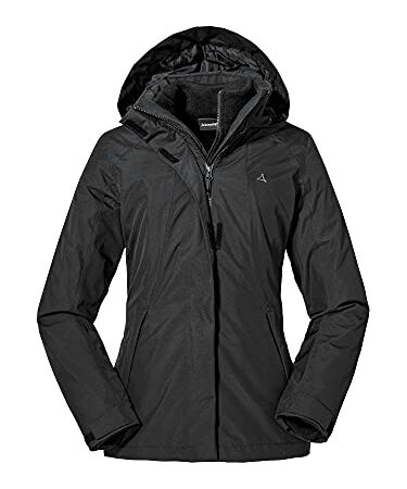 Schöffel Damen 3in1 Jacket Partinello L, wind- und wasserdichte Winterjacke mit separat verwendbarer Fleece Jacke, bequeme Regenjacke mit verstellbarer Kapuze, black, 42